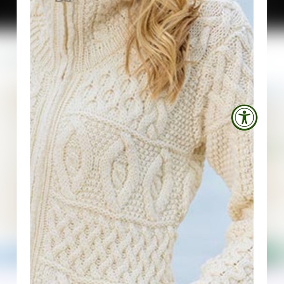 Aran Merino Wool Chunky Fisherman Knit Double Collar Cardigan Coat Sweater NWOT - Picture 2 of 14